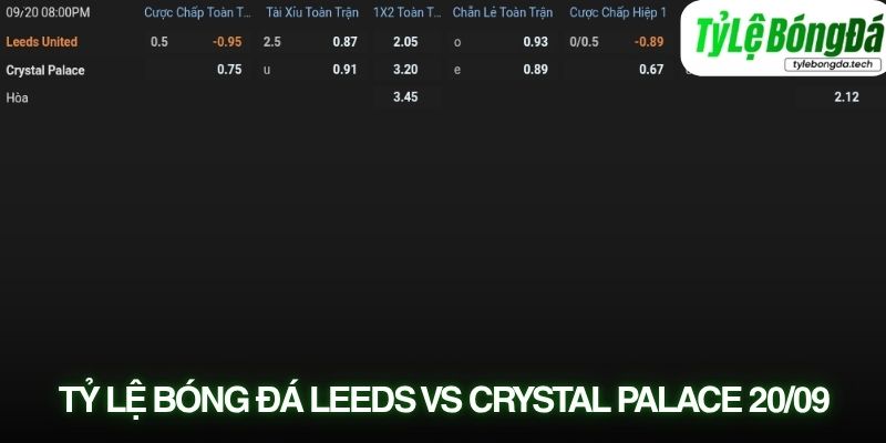 Tỷ lệ bóng đá Leeds United vs Crystal Palace 20/09